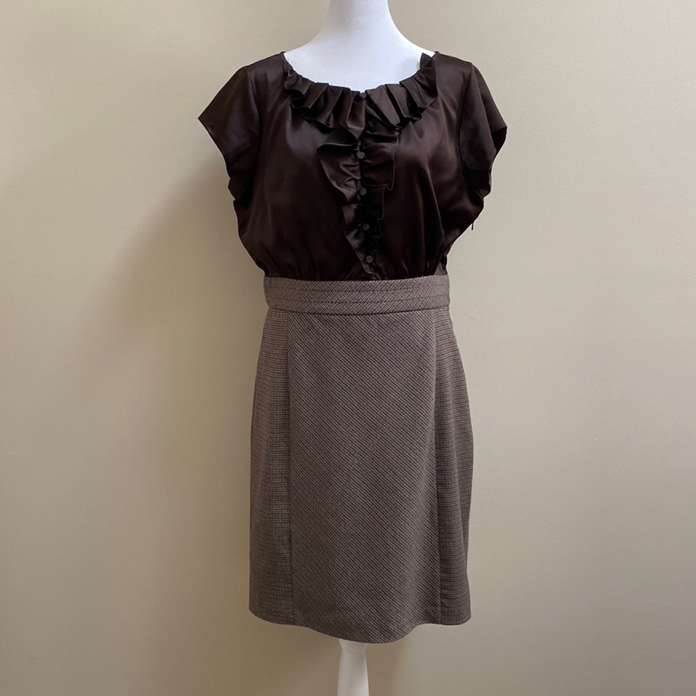 The Limited Brown Satin Tweed Houndstooth Dress Size 10